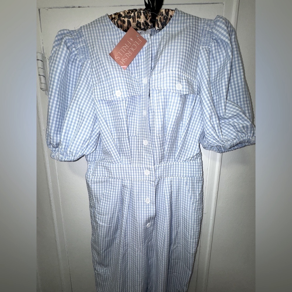 NWT Mable Blue Gingham Jumpsuit with Cinched Waist Small fits US 6/8 - Picture 3 of 6